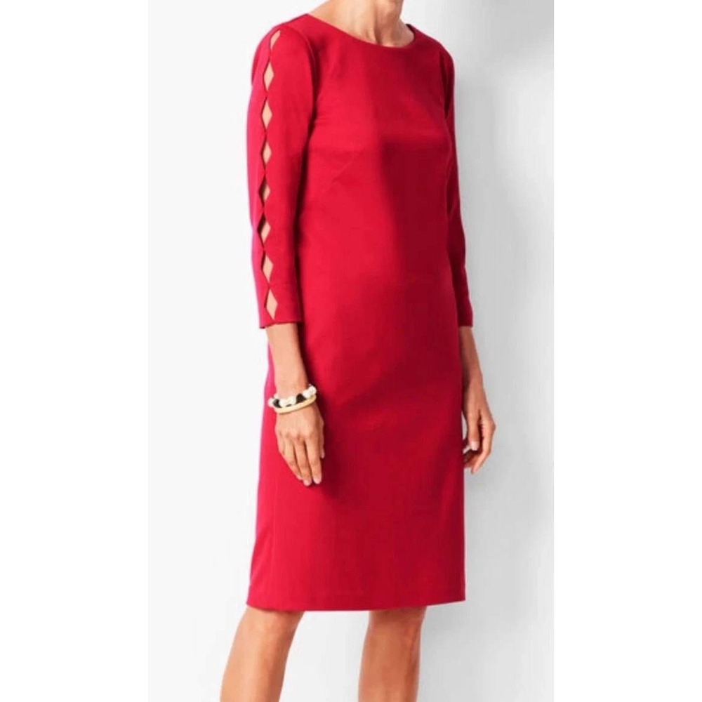 RSVP by Talbots Red Ponte Sheath Dress Lattice Cutout Sleeve 14 Career Siren